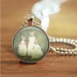 human rabbits family portrait woodland glass necklace or keychain