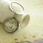 Nostalgia Melody Music Sheet Notes Round Glass Keychain Necklace