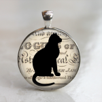 unisex silhouette black cat 25mm glass necklace keychain shadow outline