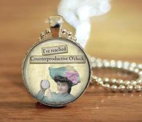Retro sassy counterproductive clock glass necklace or keychain