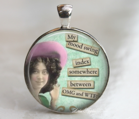 Retro sassy mood swing index glass necklace or keychain