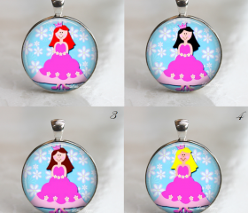 Choose your own princess 1 inch glass necklace or keychain